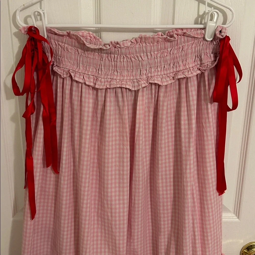 Damson Madder x Free People Pink Gingham Olivia Ruffle Midi Skirt Size 14, US 10 - Picture 8 of 16